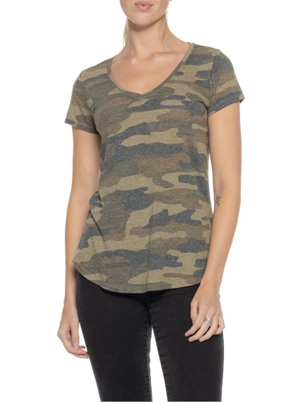 Lucky Brand Olive and Gray Camo V-Neck Tee